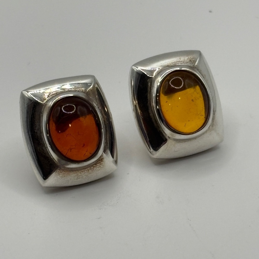 Vintage Espo/Sig Joseph Esposito Sterling 925 Amber Earrings Pierced READ